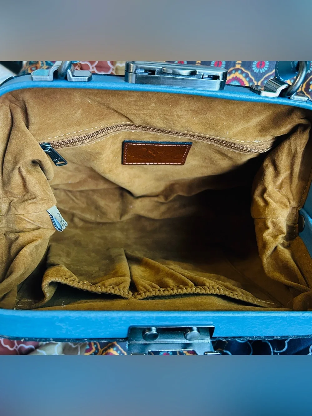 Patricia Nash Gracchi Tooled Leather Frame Satchel P384244 Safflower Blue